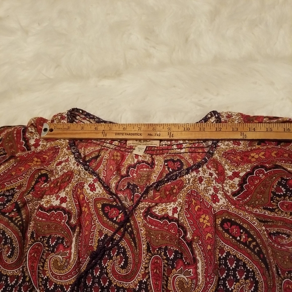 Vintage America Boho Short Sleeve Wood Bead Tassel Paisley Print Purple Size Sm - Picture 9 of 9